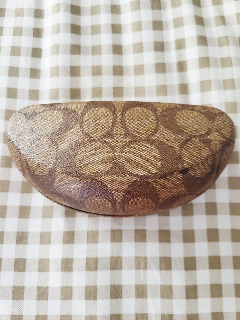 Coach Brown & Tan Signature Monogram Clamshell Hard Sunglass Case